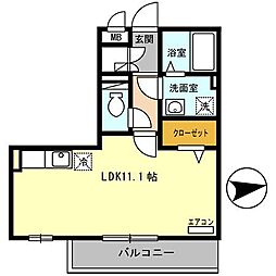 ハナミズキ 2階ワンルームの間取り