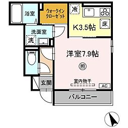 ボナールヴィラ興南 1階1Kの間取り