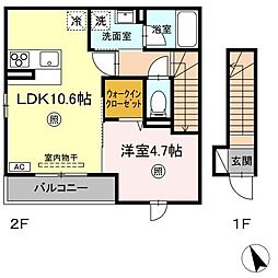 ボナールヴィラ興南 2階1LDKの間取り