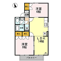 パウゼ・ドゥ・アピス　Ｂ 2階2LDKの間取り