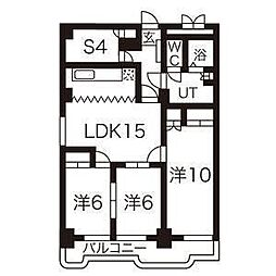 宝蔵院マンション 2階3SLDKの間取り