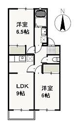 カーサ・ヴィーノ  A 2階2LDKの間取り