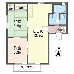 JR東北本線 国府多賀城駅 徒歩6分の賃貸アパート 2階2LDKの間取り