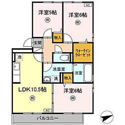 リビングタウン弓ヶ浜　B棟 2階3LDKの間取り