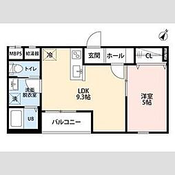 リーブルファイン新座大和田II 2階1LDKの間取り