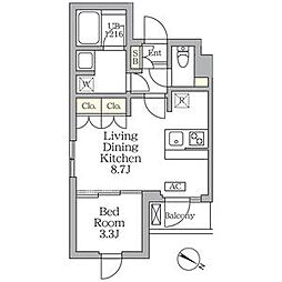 アジールコート三宿テラス 4階1LDKの間取り