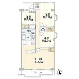西武拝島ハイツ1号棟 7階3LDKの間取り