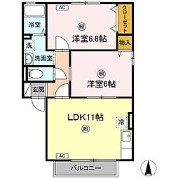 シャルムコート　B棟 1階2LDKの間取り