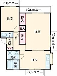コーポラスＪＵＮ 2階2DKの間取り