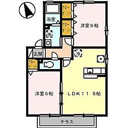ウエスト孕 1階2LDKの間取り