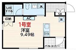 Skuld墨田緑 3階ワンルームの間取り