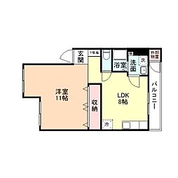 館出マンション 2階1LDKの間取り