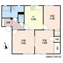 シャルマンドミール　Ｂ棟 1階3Kの間取り