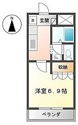 コンフォルト 2階1Kの間取り