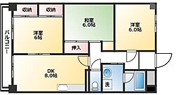 サンコート桟橋南 5階3DKの間取り
