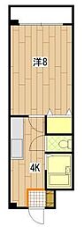パウルスハイム 2階1Kの間取り