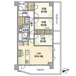 プラウド世田谷代田 01 2階3LDKの間取り