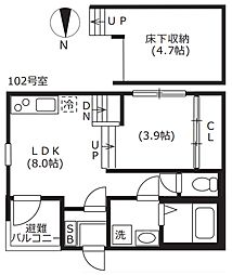ヒュッゲ 1階1LDKの間取り