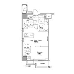 ザ・パークハビオ早稲田 2階1LDKの間取り
