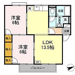 スティブル　B棟 1階2LDKの間取り