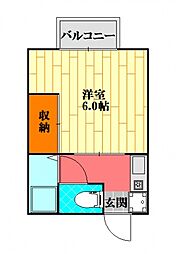 シャルマンハゴロモB棟 2階1Kの間取り