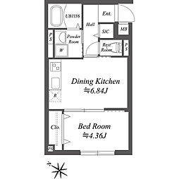 SOLASIA residence南大塚 2階1DKの間取り