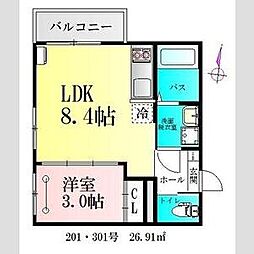 Clover木ノ下 2階1LDKの間取り