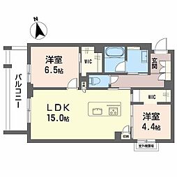 リバーサイドクレド 303 3階2LDKの間取り