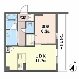 プラザ新鳥栖 3階1LDKの間取り