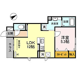 京阪本線 橋本駅 徒歩3分の賃貸アパート 1階1LDKの間取り