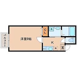 スカイハーツ新田 3階1Kの間取り