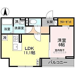 (仮称)D-ROOM春日部南一丁目 2階1LDKの間取り