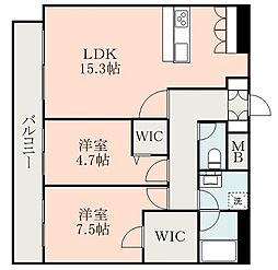 熊本市電A系統 九品寺交差点駅 徒歩8分の賃貸マンション 10階2LDKの間取り