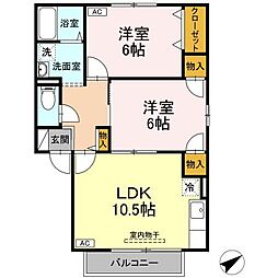 ＴＭＫホープI　T棟 1階2LDKの間取り