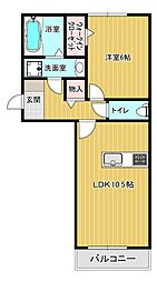 パークヴィラ杉水I 2階1LDKの間取り