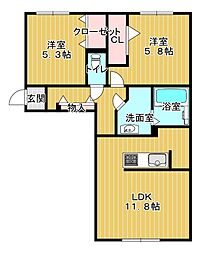パークヴィラ杉水I 3階2LDKの間取り