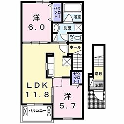 アウローラ・古祖原2A 2LDKの間取図画像