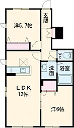 エクラージュ松江　Ａ棟 1階2LDKの間取り