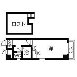 グレードハイツ長町 4階ワンルームの間取り