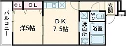 フジパレス弥刀駅北II番館 2階1DKの間取り