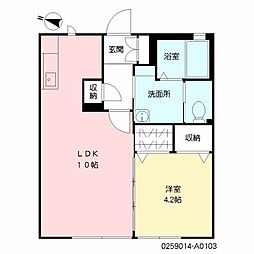 アベニュー大財 1階1LDKの間取り