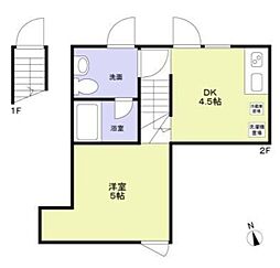 ニシオギソウ 1 2階1DKの間取り