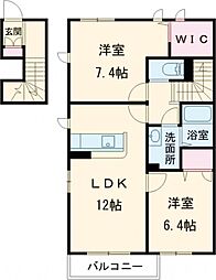エクラージュ松江　Ａ棟 2階2LDKの間取り