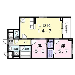 CREVANCE荒川 2LDKの間取図画像