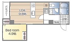 コスモグランデII 2階1LDKの間取り