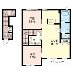 ほたる野サクベハイムＢ 2階2LDKの間取り