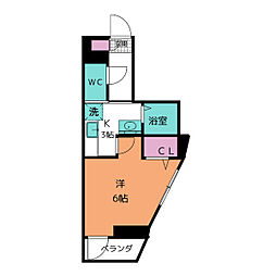 レーベン新城 1Kの間取図画像