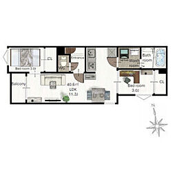 (仮称)レガリスト東照宮8 1階2LDKの間取り