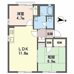 フレグランス竹原　A棟 1階2LDKの間取り