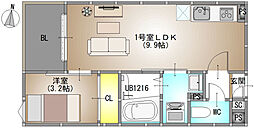 REGALEST 庭瀬II 2階1LDKの間取り